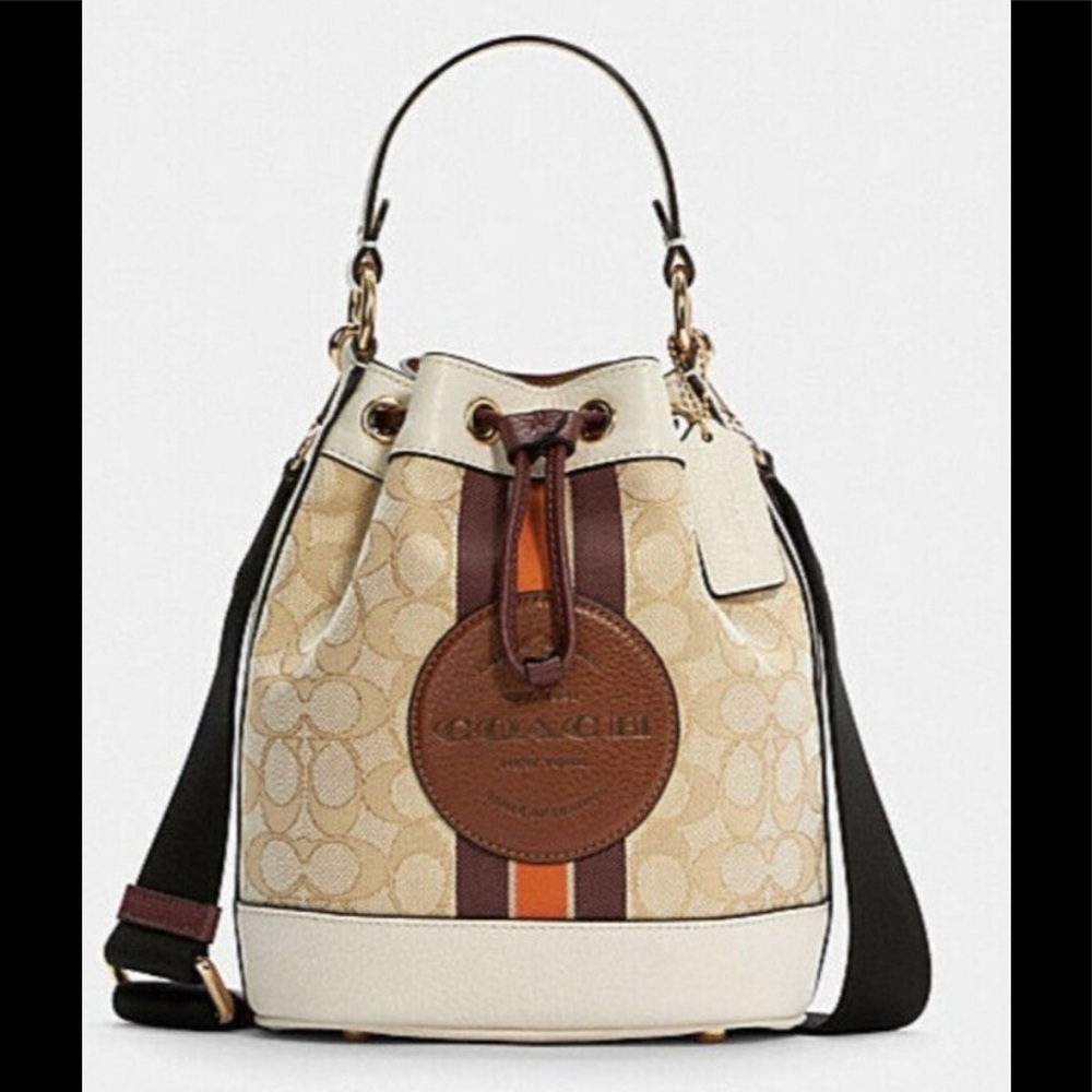 Coach Dempsey Bucket Bag Crossbody 19 In Signature Jacquard Stripe & Patch NWT